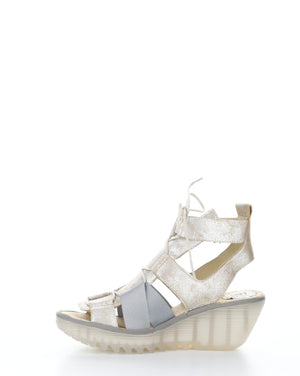 Fly London "Yaca" pearl leather lace up sandal wedge