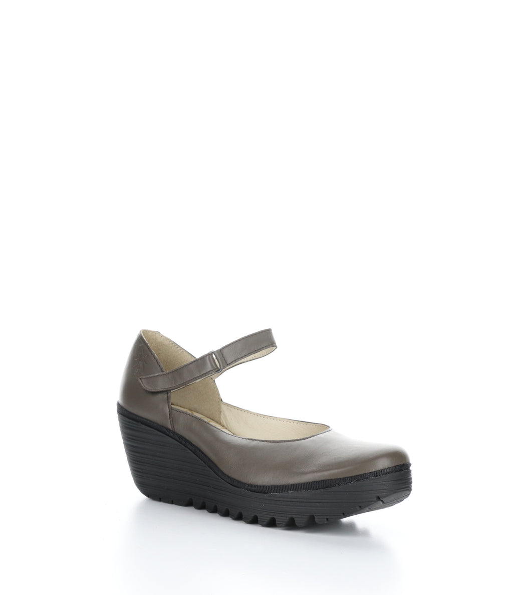 Fly London "Yawo" Dark taupe leather mary jane wedge