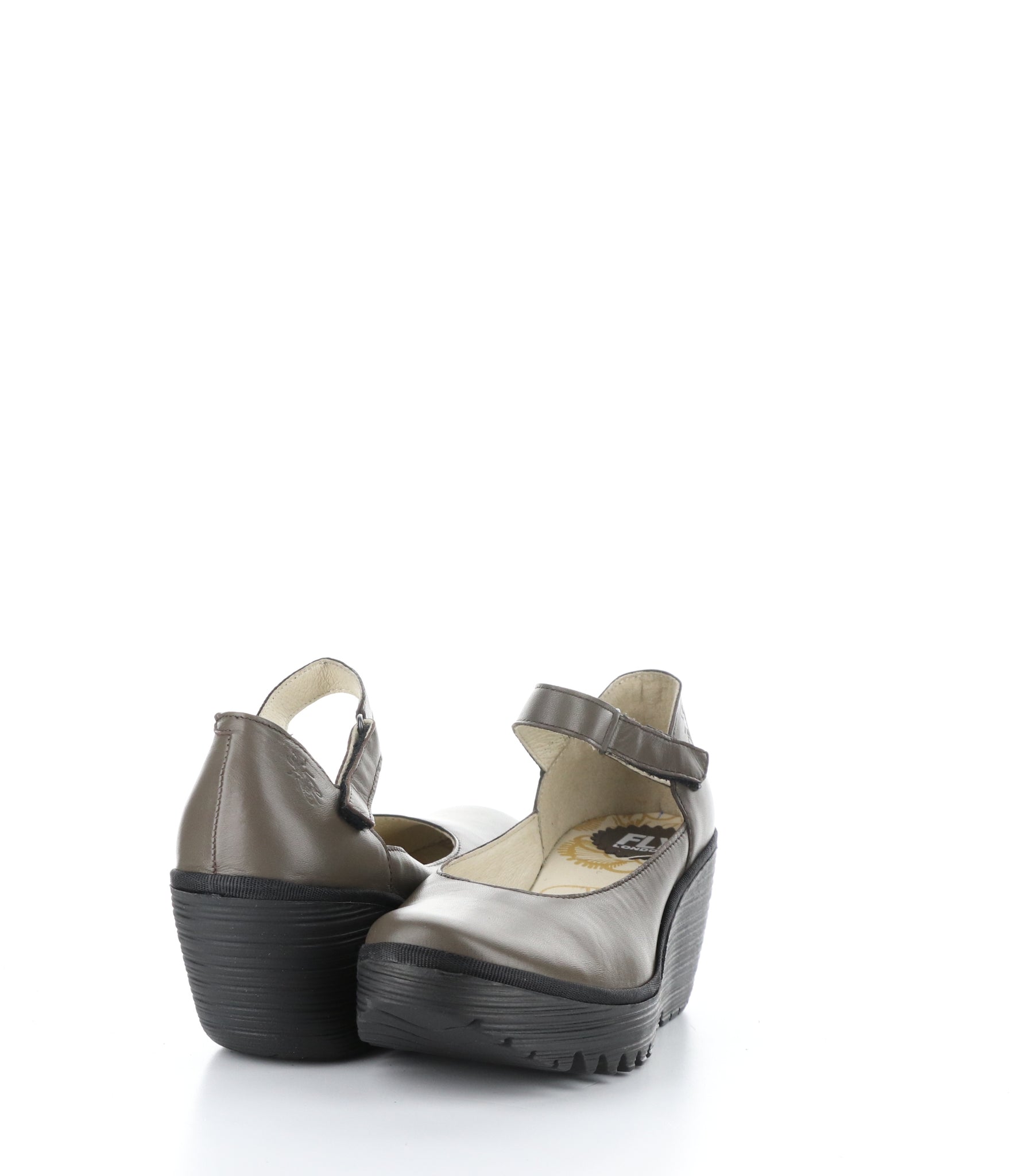 Fly London "Yawo" Dark taupe leather mary jane wedge