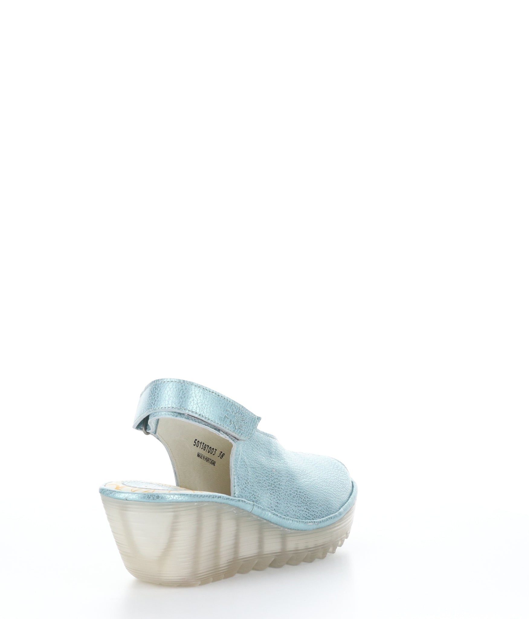 Fly London "YEAY" Blue Metallic Sandal with velcro strap